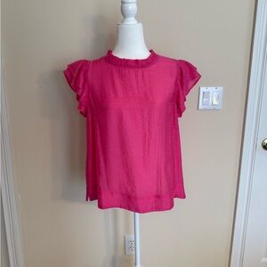 JODIFL Fuchsia Ruffle Sleeve Blouse